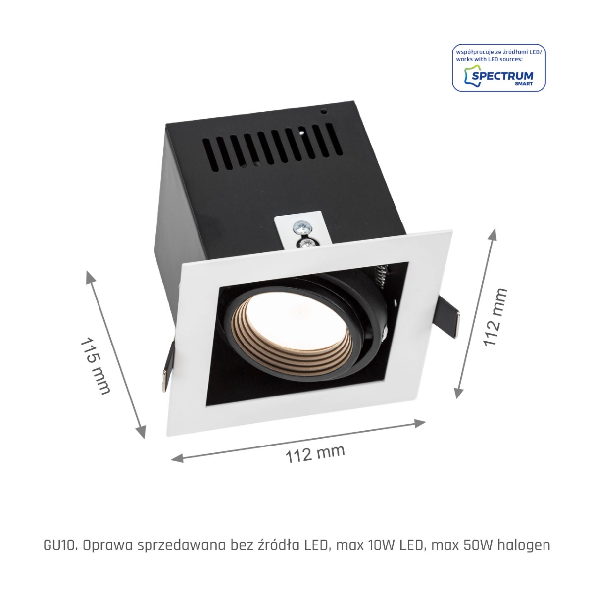 LED Spot Indbygning Mini 1x GU10 Sort - Hvid ramme Firkantet