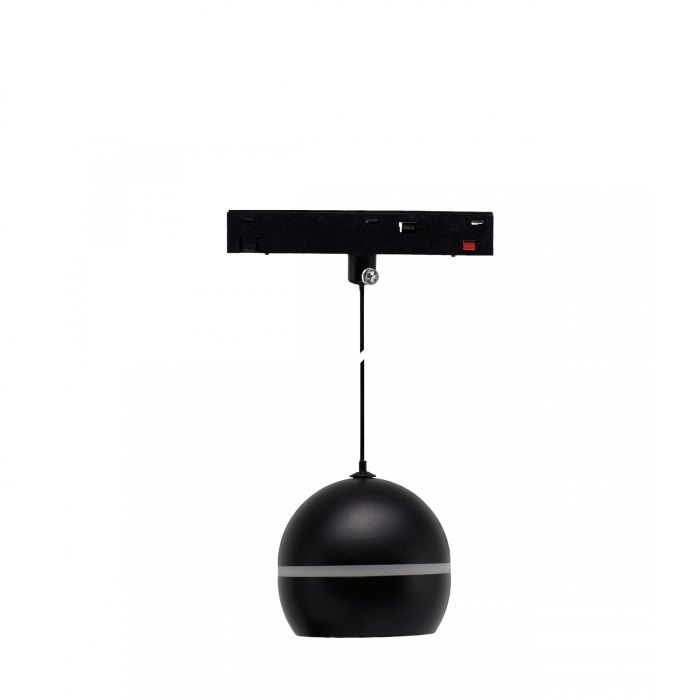 LED globe pendellampe med ring til skinne 10W K3000 48V Ø90 mm Sort