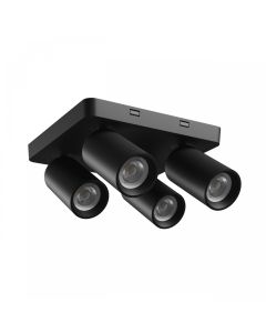 Påbygningsspot GU10 4 hoveder – firkantet – sort – IP20 – 220×220×134 mm – uden lyskilde
