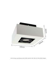 Påbygningsspot GU10 – firkantet – hvid/sort – drejelig – IP20 – 145×145×85 mm – uden lyskilde
