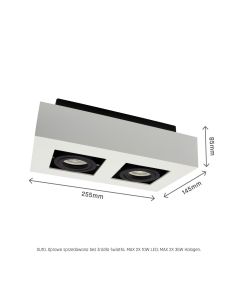 Påbygningsspot GU10 2 hoveder – rektangulær – hvid/sort – drejelig – IP20 – 255×145×85 mm – uden lyskilde