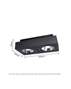 Påbygningsspot AR111 GU10 2 hoveder – rektangulær – sort – drejelig – IP20 – 293×145×85 mm – uden lyskilde