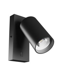 Væglampe GU10 – rund – sort – med kontakt – IP20 – 55×100 mm – uden pære