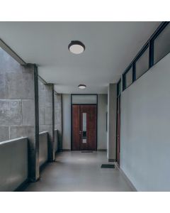 Loftlampe E27 – rund – sort – IP65 IK08 – Ø300×90 mm – uden lyskilde