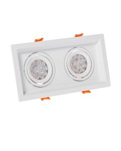 LED Spot Indbygning Mini AR111 med 2 x GU10 Fatning Hvid Firkantet